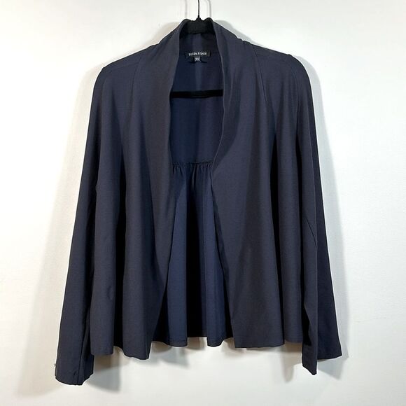 Eileen Fisher Stretch Jersey Open Cardigan Jacket Washed Black Lagenlook Medium - Picture 1 of 9